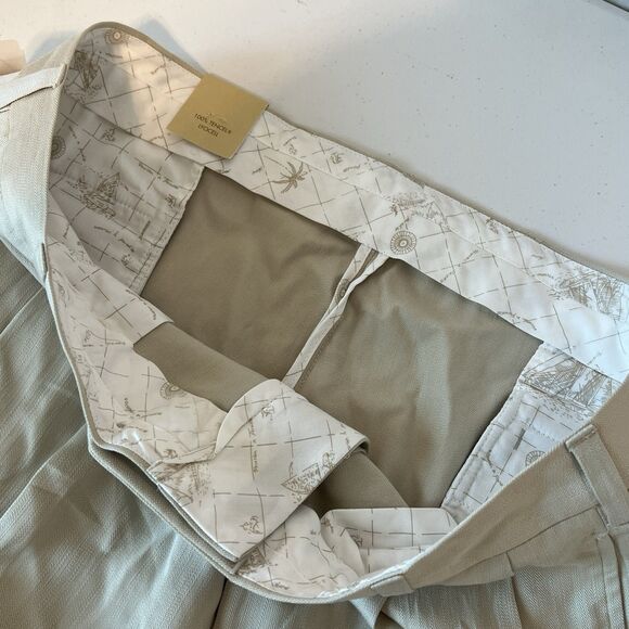 New Jos A Bank Pants 38 x 32 Beige Pleated Cuffed Casual Beachy Classic - Picture 9 of 13